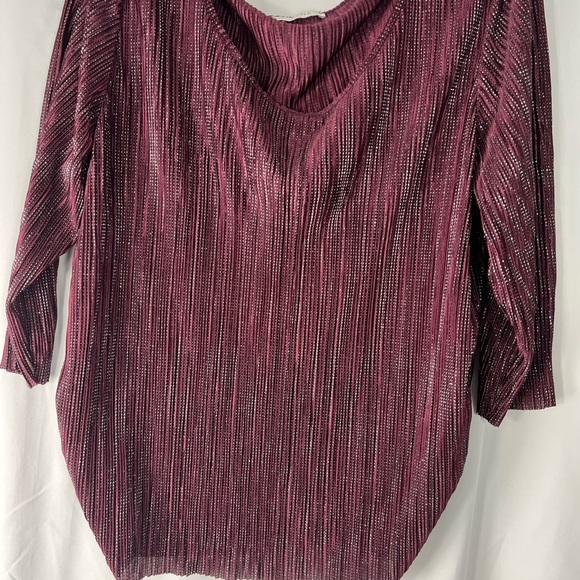 Revolution & Co Women's Top Pleated. in Shimmering Burgundy Glitter Stretch Top - Picture 9 of 12